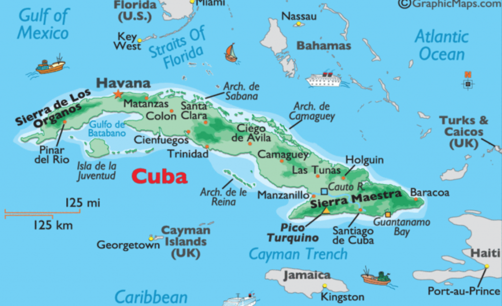 Map of Cuba showing the Pico Turquino